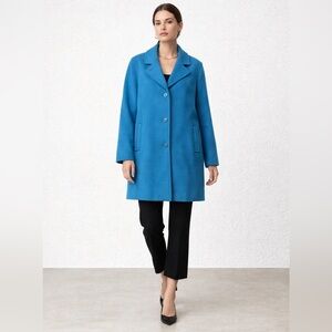 Vintage L.L.Bean Blue 100% Lambswool Coat Classic Winter Overcoat Jacket Size 20